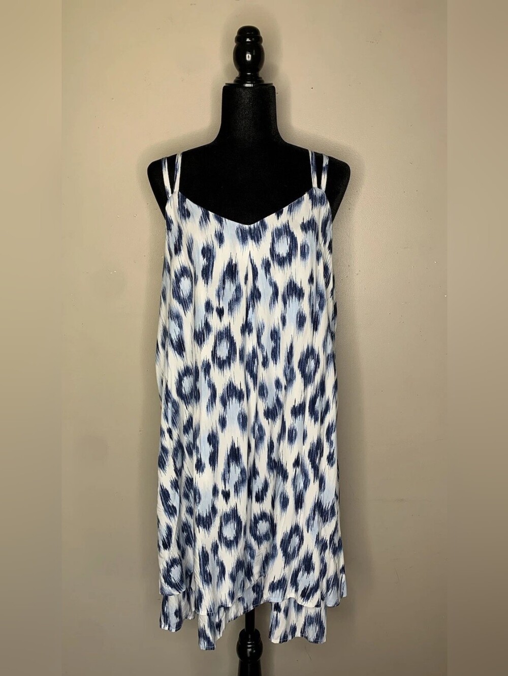 Blue and White Leopard Print Slip Dress